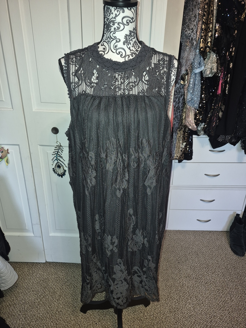 Maurices Charcoal Gray Sleeveless Lace Midi Dress - 2(18/20W)